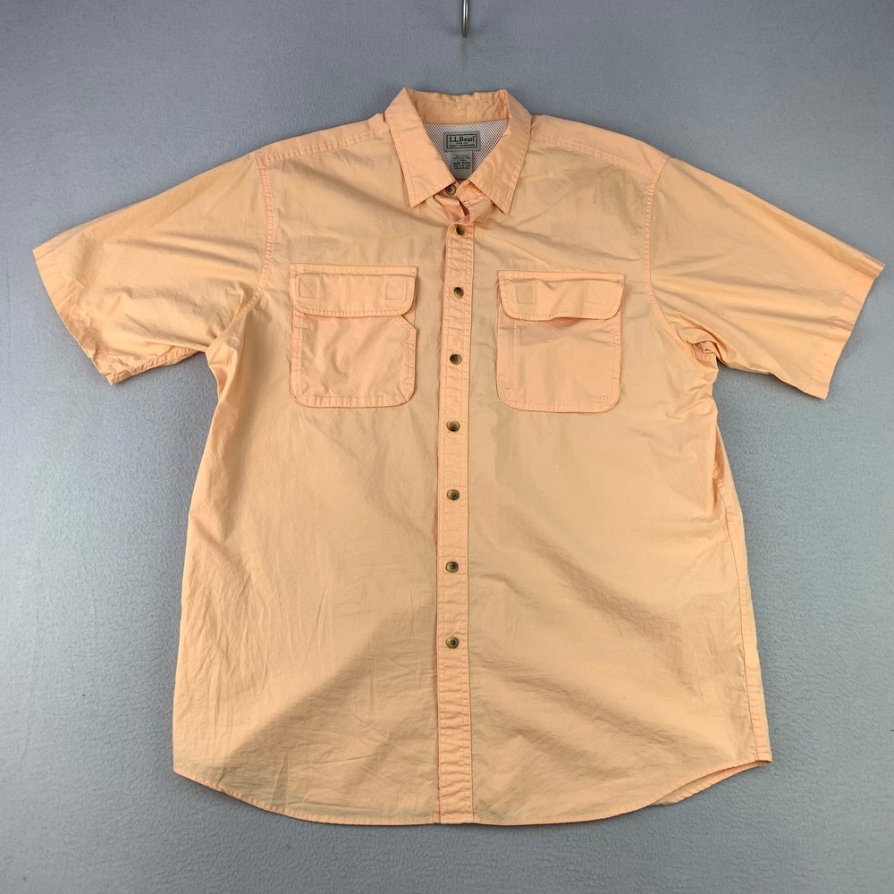 LL Bean Tropicwear Shirt Mens L Tall Peach Fishing Hiking Short Sleeve Vented‎